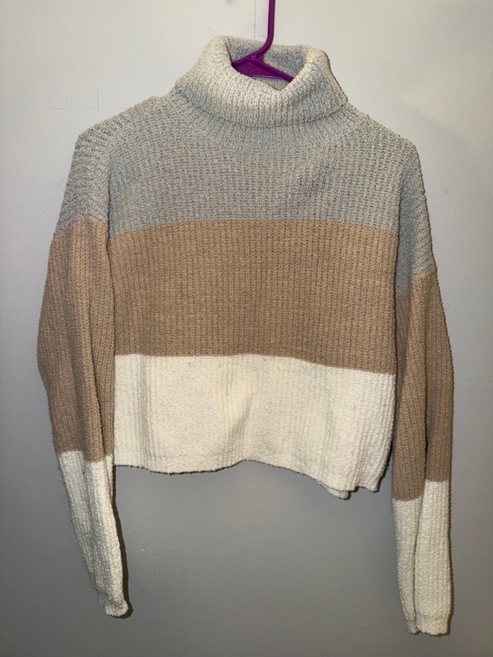 Windsor Colorblock Turtleneck Sweater - Gray, Tan & Cream